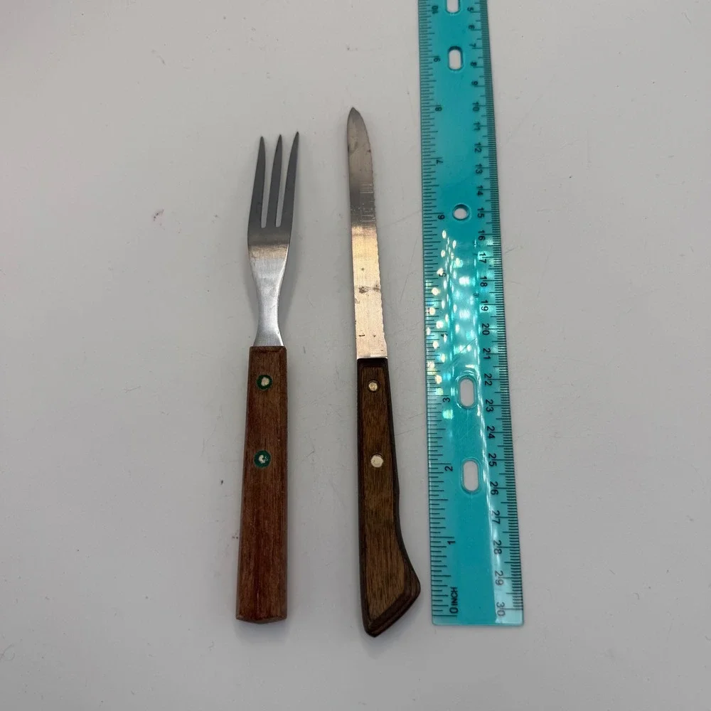 Vintage Ekco Flint Stainless Vanadium Knife and Meat Granny Fork Wood Handle USA